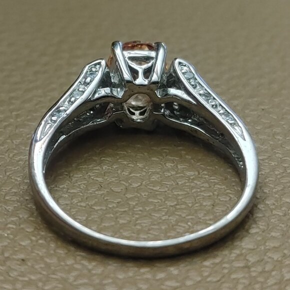 Citrine Ring 9mm Sterling Silver 925 Engagement Ring Simulated Diamond Accents - Picture 2 of 10